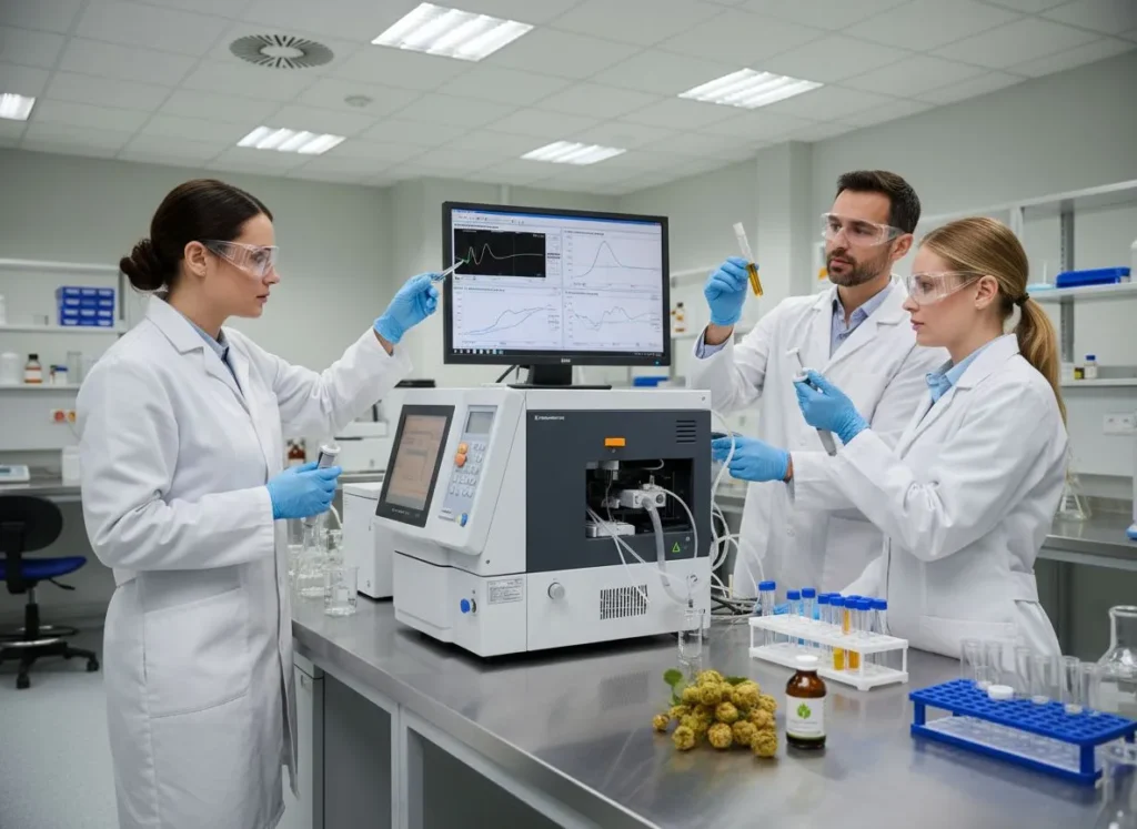 zdjęcie laboratoryjne naukowców analizujących biodostępność ksantohumolu